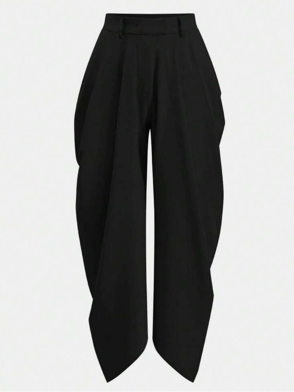 Women's Black Draped Wide-Leg Trousers